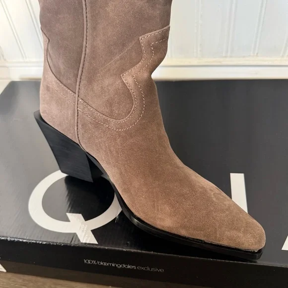 AQUA Gray Brown Taupe Suede Leather
Slouchy Heeled Cowboy Style Aerin Boots 9.5 - Picture 3 of 7